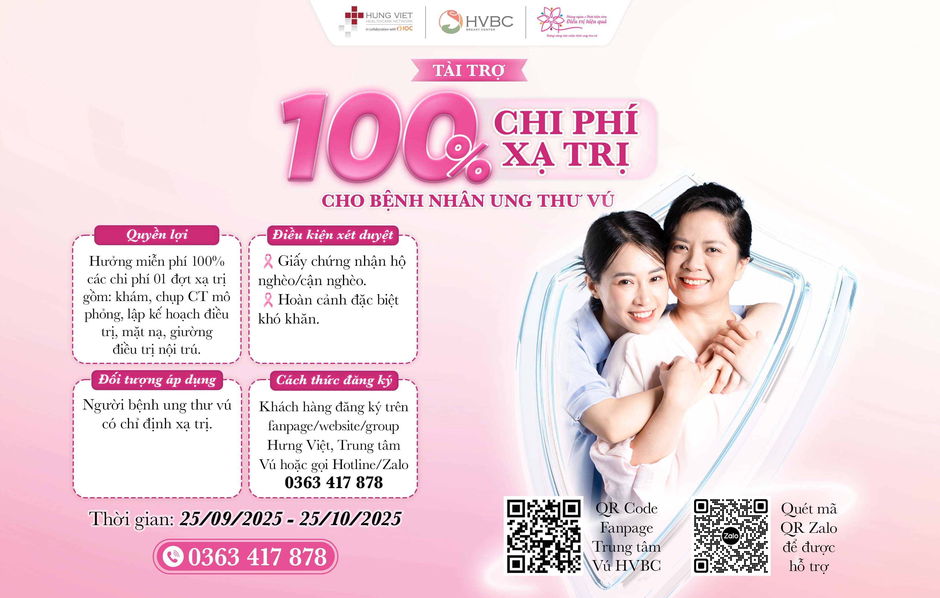 Thể lệ & Điều kiện chương trình "Tài trợ 100% chi phí xạ trị cho người bệnh ung thư vú có hoàn cảnh khó khăn"