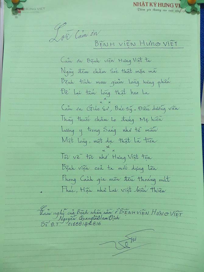 Lời cảm ơn gửi cán bộ nhân viên Bệnh Viện Ung Bướu Hưng Việt Lời cảm ơn bệnh viện ung bướu hưng việt