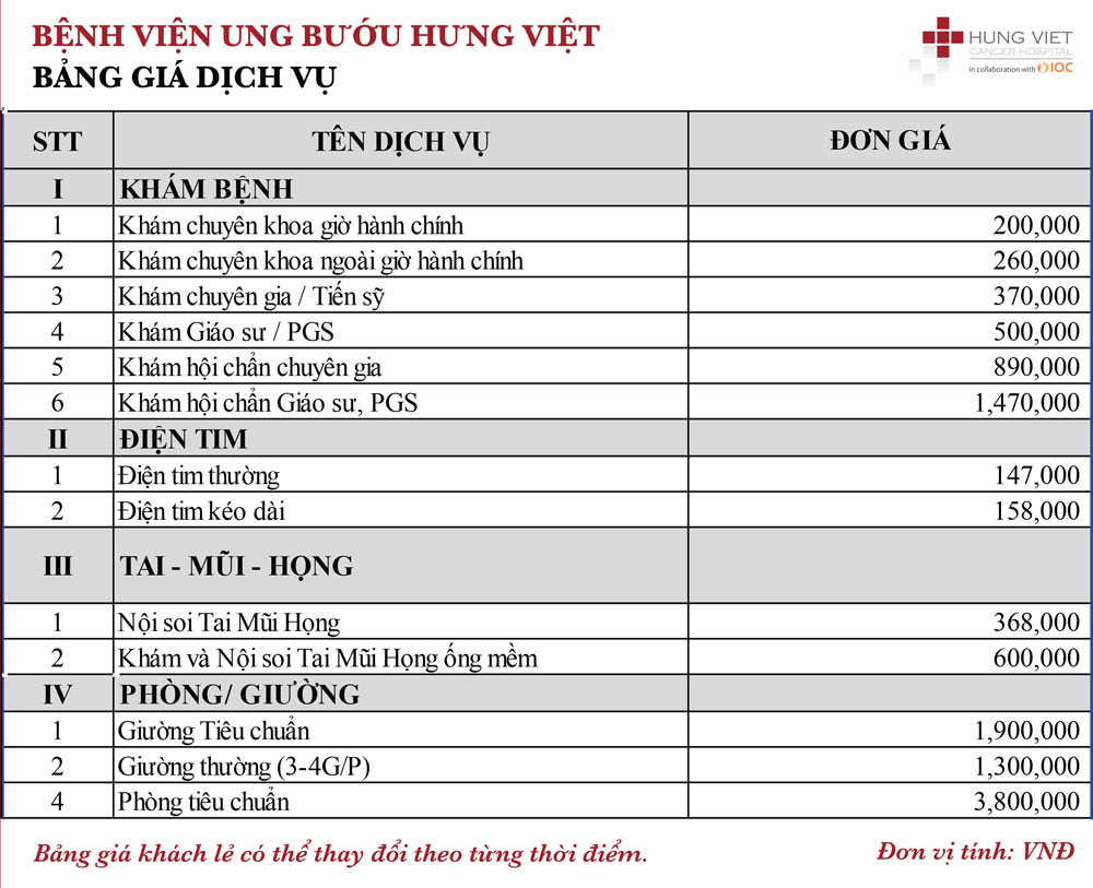 Bảng giá dịch vụ 2026