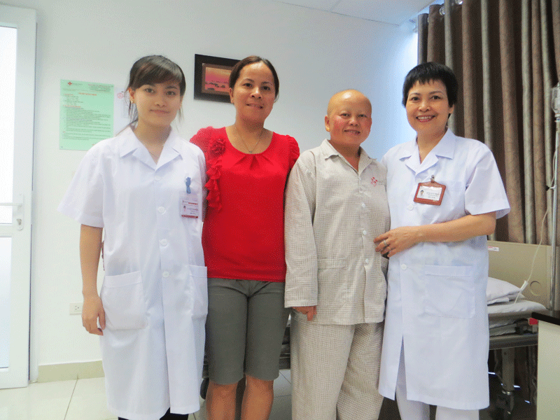 Bác sĩ Quản Thị Mơ - Trưởng khoa hóa chất, Bệnh viện Ung bướu Hưng Việt chụp ảnh cùng chị Hương Lia và người thân Bác sĩ Quản Thị Mơ - Trưởng khoa hóa chất, Bệnh viện Ung bướu Hưng Việt chụp ảnh cùng chị Hương Lia và người thân