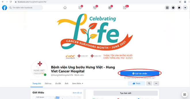 Đặt lịch khám trên Fanpage bệnh viện ung bướu hưng việt
