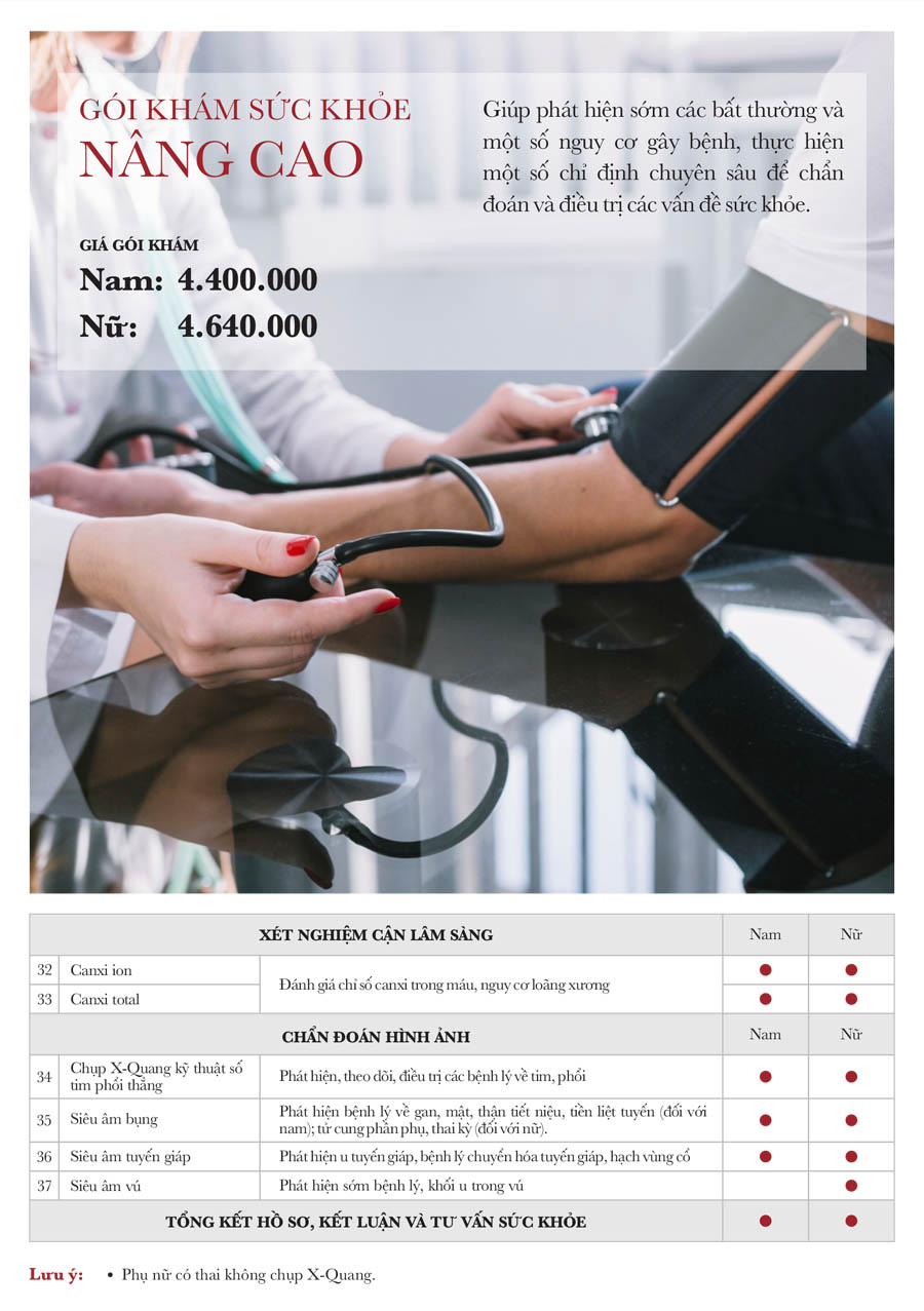 gói khám sức khỏe nâng cao Hưng Việt