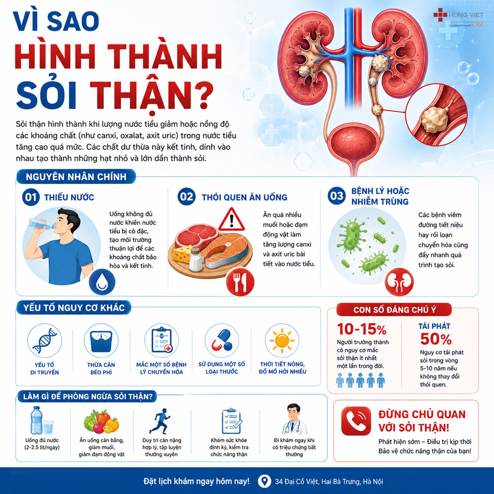 Nguyên nhân hình thành sỏi thận